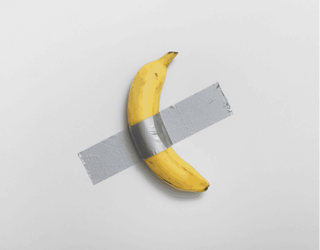 La Ricerca della Riconoscenza artistica attraverso l'esposizione dell'opera di Maurizio Cattelan che fissa con del nastro adesivo una banana sul muro